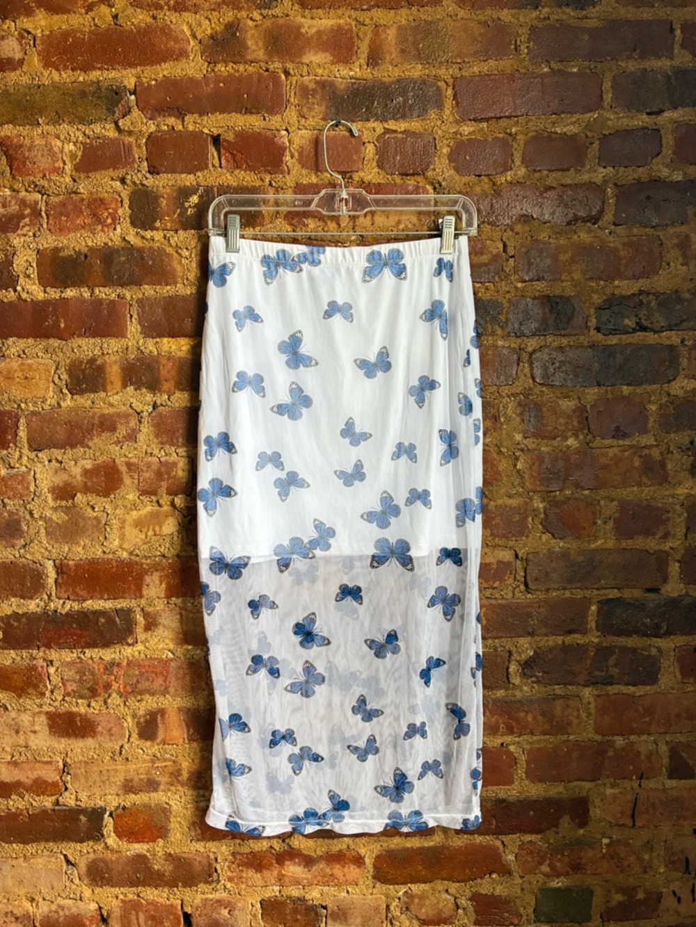 Rue 21 Blue Butterfly Print Mesh Skirt Sz. Large (12-14) STRETCHY!